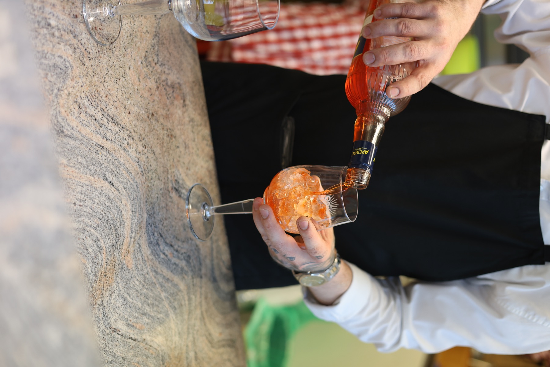 Aperol being poured at the Gondelfahrt bar